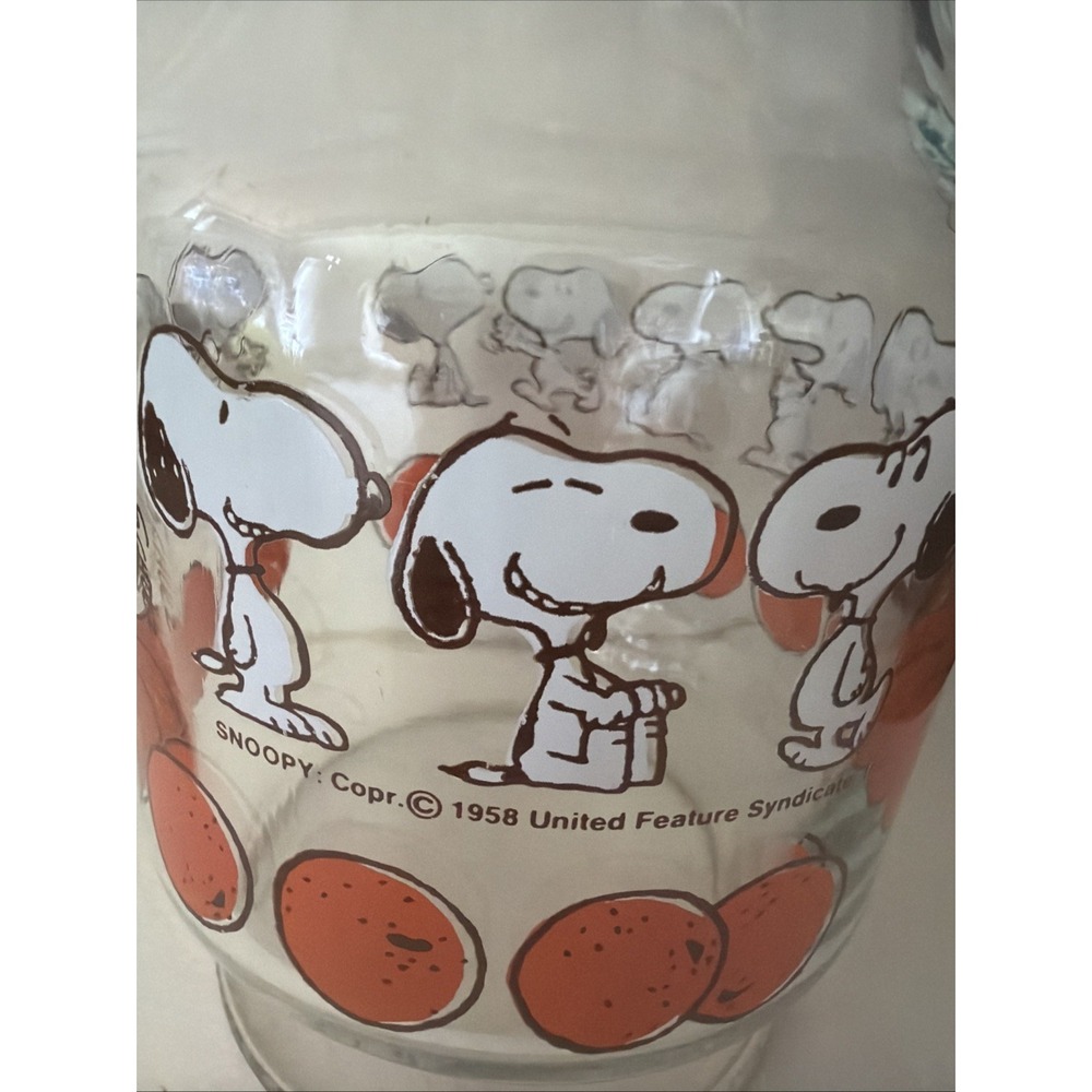 Vintage Peanuts Snoopy Orange Juice Glass Carafe Pitcher Jar 1958 Schulz - Picture 2 of 10